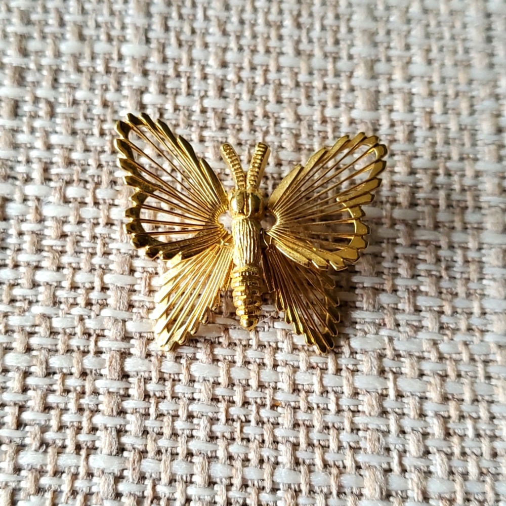 Vintage Monet Goldtone Metal Butterfly Pin